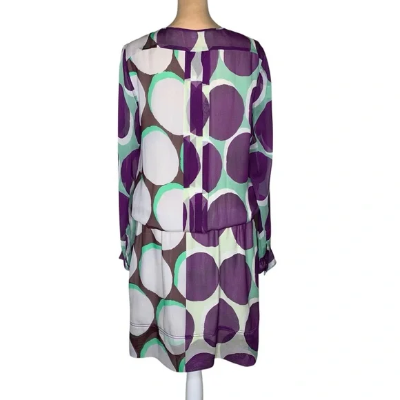 Diane Von Furstenberg Silk Mini Dress Purple Mint Retro Dot Drop Waist Size 8 - Picture 4 of 16
